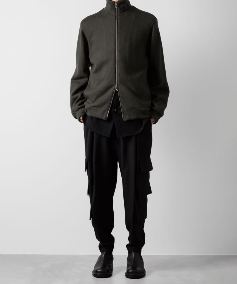 STAND COLLAR ZIP CARDIGAN/KHAKI | ato AOYAMA