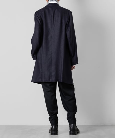 SLUB YARN DOUBLE-BREASTED COAT/NAVY