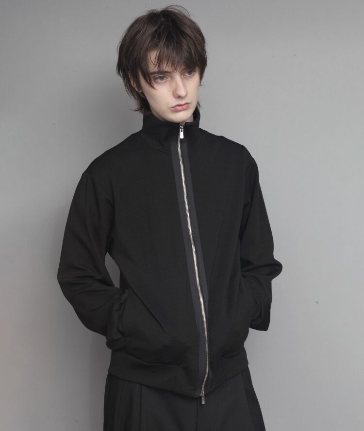 WOOL STAND COLLAR ZIP CARDIGAN/BLACK | ato AOYAMA