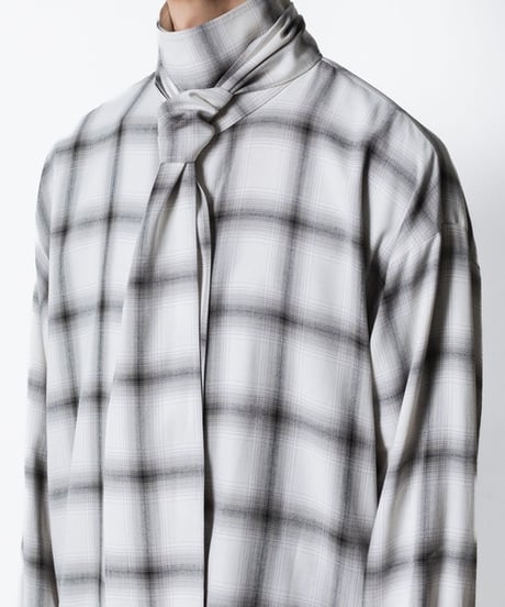 OMBRE-CHECK SHORT SCARF SHIRTS/WHITE