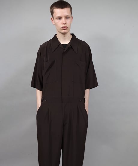 short sleeved jumpsuit/D.BROWN