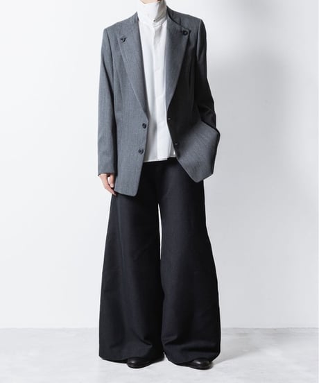 RECYCLE POLYESTER/WOOL WIDE FLAIR PANTS / BLACK