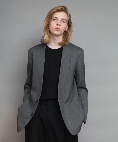 WOOL TWILL NO-COLLAR JACKET/GREY
