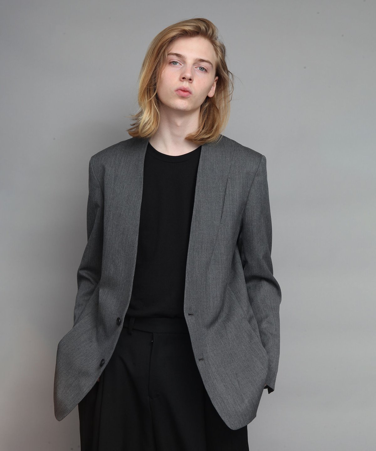 ジャケット・アウター Collarless Twill Jacket WOOL TWILL NO-COLLAR JACKET/GREY | ato AOYAMA