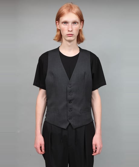 WOOL GABARDINE VEST/CHARCOAL