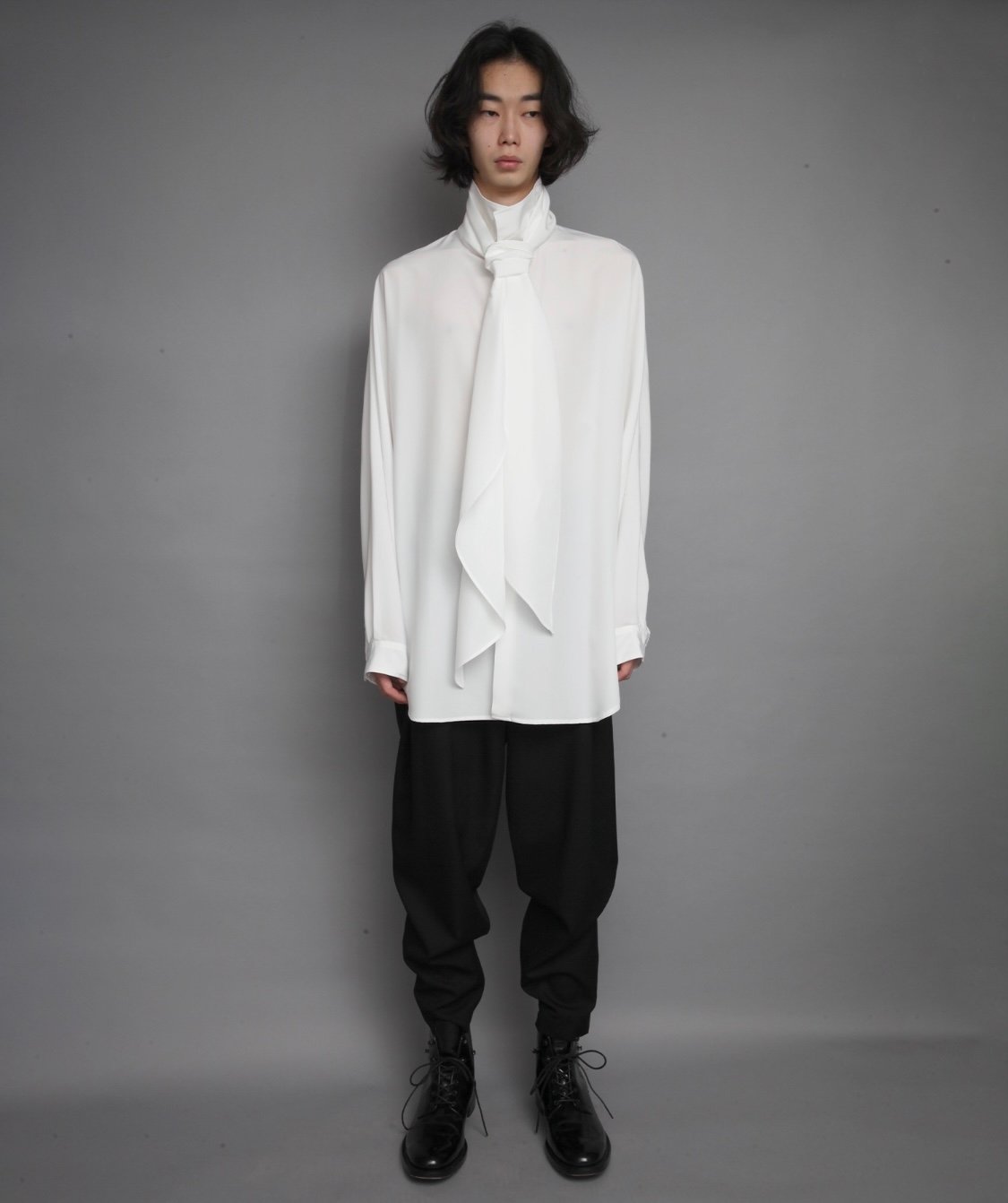 Crepe de Chine SCARF SHIRTS/WHITE | ato AOYAMA