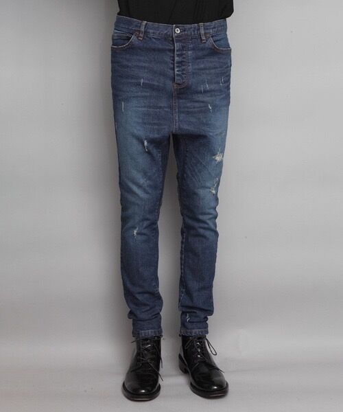 【極美品】4.4万　ato アトウ　ダメージストレッチサルエルデニムパンツ 極美品】4.4万 ato アトウ ダメージストレッチサルエルデニム