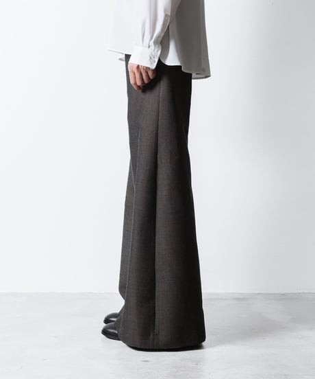 RECYCLE POLYESTER/WOOL WIDE FLAIR PANTS / GREIGE