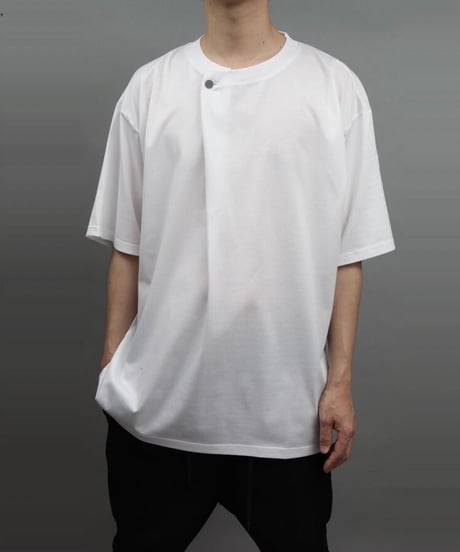 METALCOLOR BUTTON DRAPE T-SHIRT/WHITE