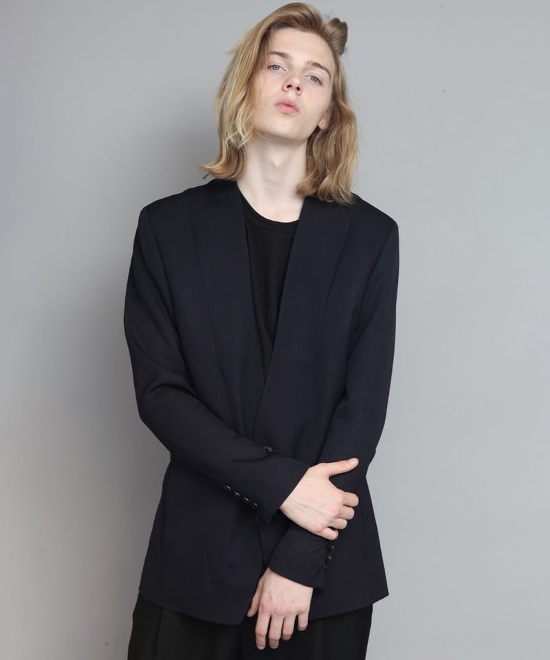 WOOL TWILL NO-COLLAR JACKET/NAVY | ato onlinestore WOOL TWILL NO-COLLAR JACKET/NAVY | ato onlinestore
