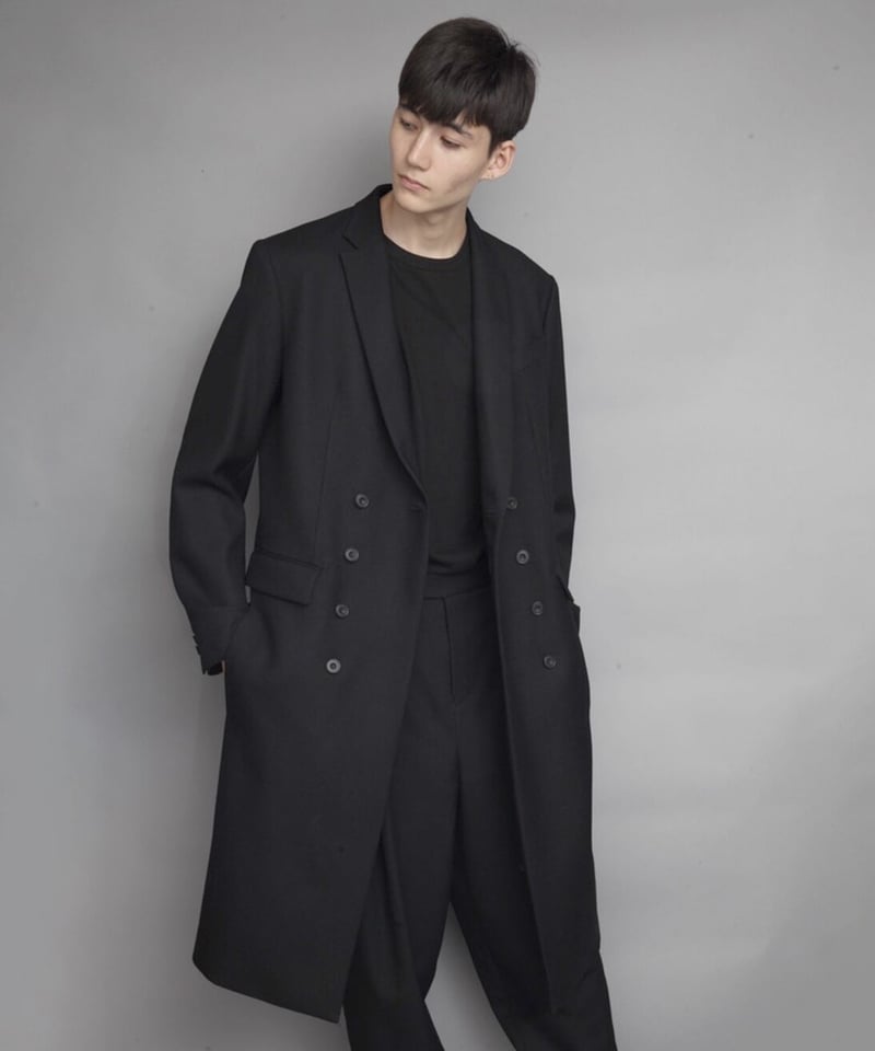 DOUBLE BREASTED CHESTERFIELD COAT/BLACK | ato A 
