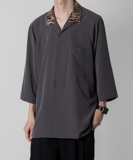 leopard print collar shirts/GRAY