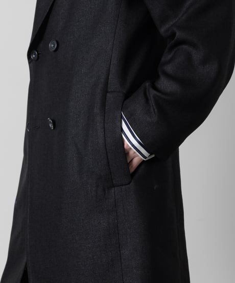 SLUB YARN DOUBLE-BREASTED COAT/BLACK