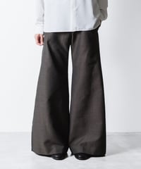 RECYCLE POLYESTER/WOOL WIDE FLAIR PANTS / GREIGE
