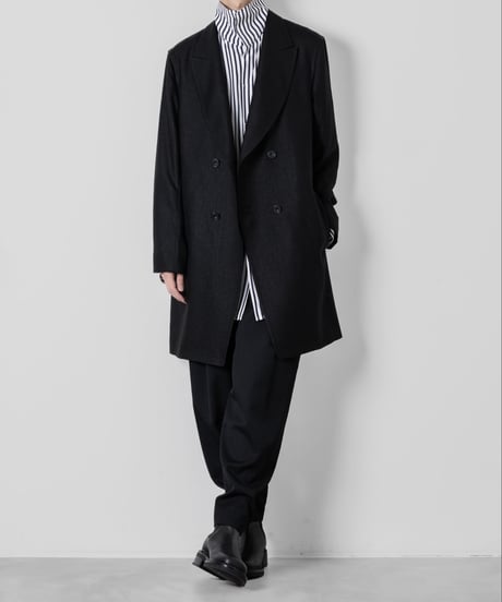 SLUB YARN DOUBLE-BREASTED COAT/BLACK