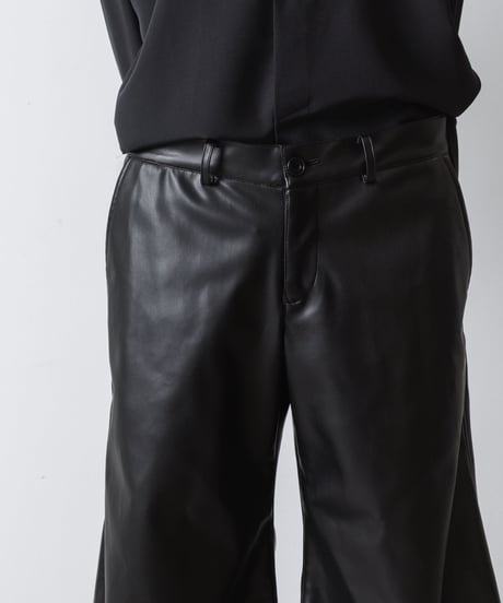 SYNTHETIC LEATHER WIDE FLAIR PANTS/BLACK