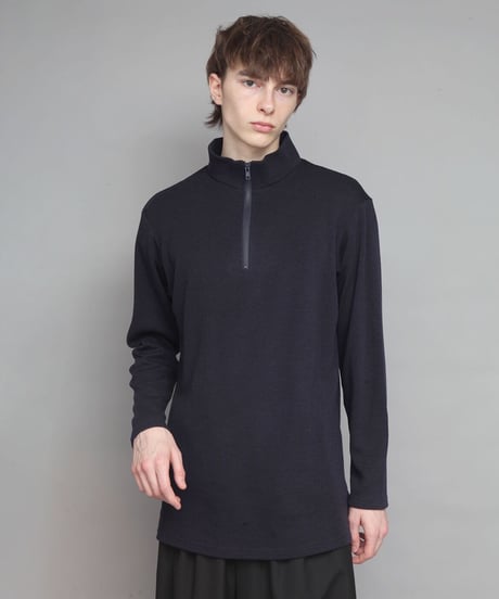WOOL STAND-COOLAR ZIP PULL-OVER/NAVY