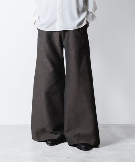 RECYCLE POLYESTER/WOOL WIDE FLAIR PANTS / GREIGE