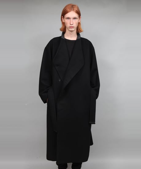 NO COLLAR BELTED COAT/BLACK