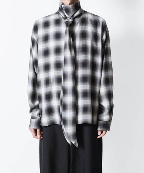 OMBRE-CHECK SHORT SCARF SHIRTS/BLACK