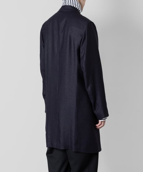 SLUB YARN DOUBLE-BREASTED COAT/NAVY