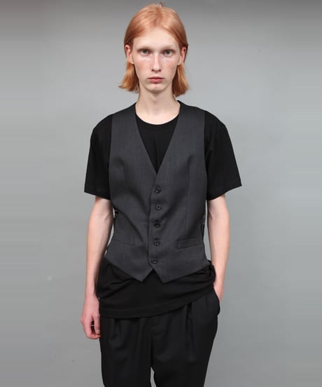 WOOL GABARDINE VEST/CHARCOAL