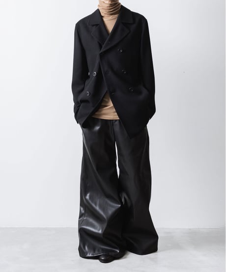 SYNTHETIC LEATHER WIDE FLAIR PANTS/BLACK