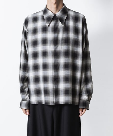 OMBRE-CHECK SHORT SCARF SHIRTS/BLACK