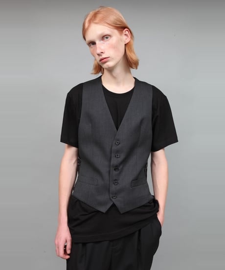 WOOL GABARDINE VEST/CHARCOAL
