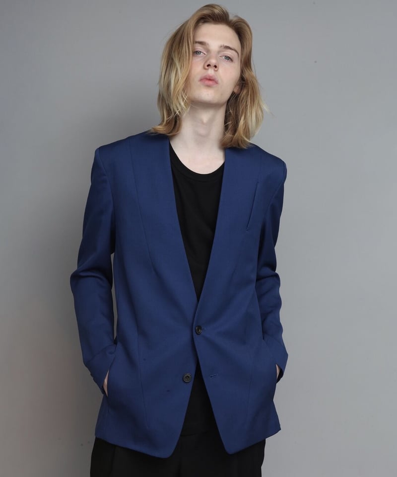 ATO ノーカラージャケット WOOL TWILL NO-COLLAR JACKET/BLUE | ato AOYAMA