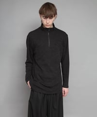 WOOL STAND-COOLAR ZIP PULL-OVER/C.GRAY
