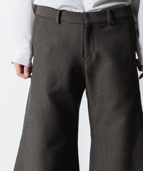 RECYCLE POLYESTER/WOOL WIDE FLAIR PANTS / GREIGE
