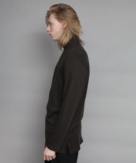 WOOL STAND-COOLAR ZIP PULL-OVER/KHAKI