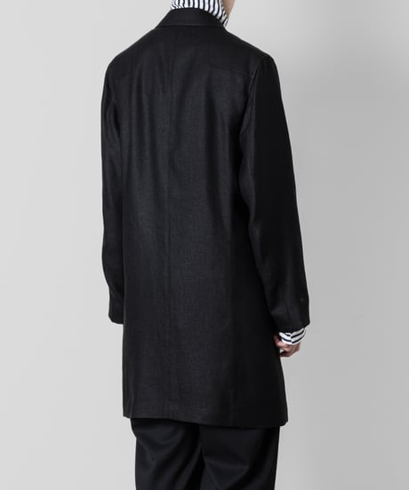 SLUB YARN DOUBLE-BREASTED COAT/BLACK
