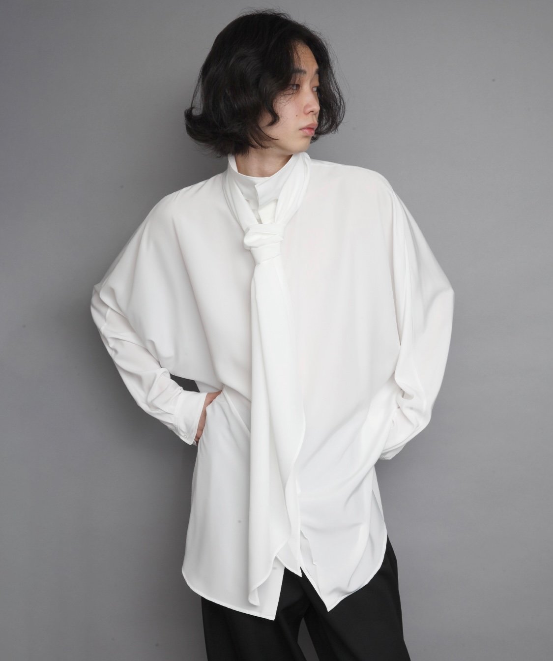 Crepe de Chine SCARF SHIRTS/WHITE | ato AOYAMA