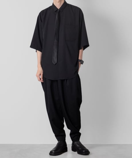 Crepe de Chine half sleeve shirts/BLACK