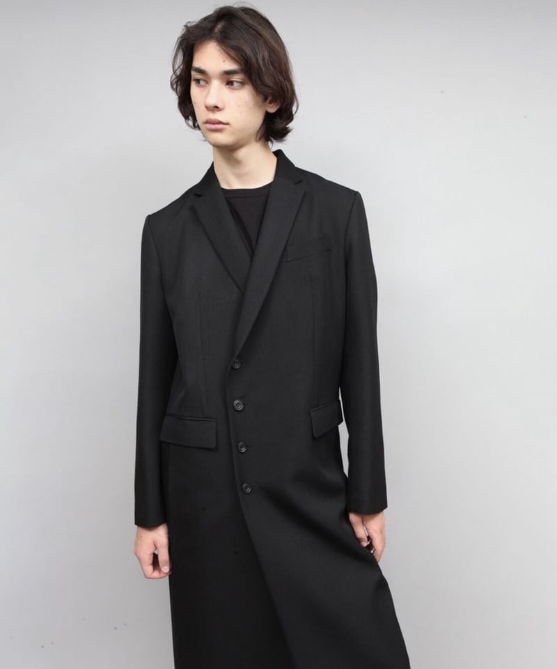 asymmetrically buttoned chesterfield coat/BLACK...