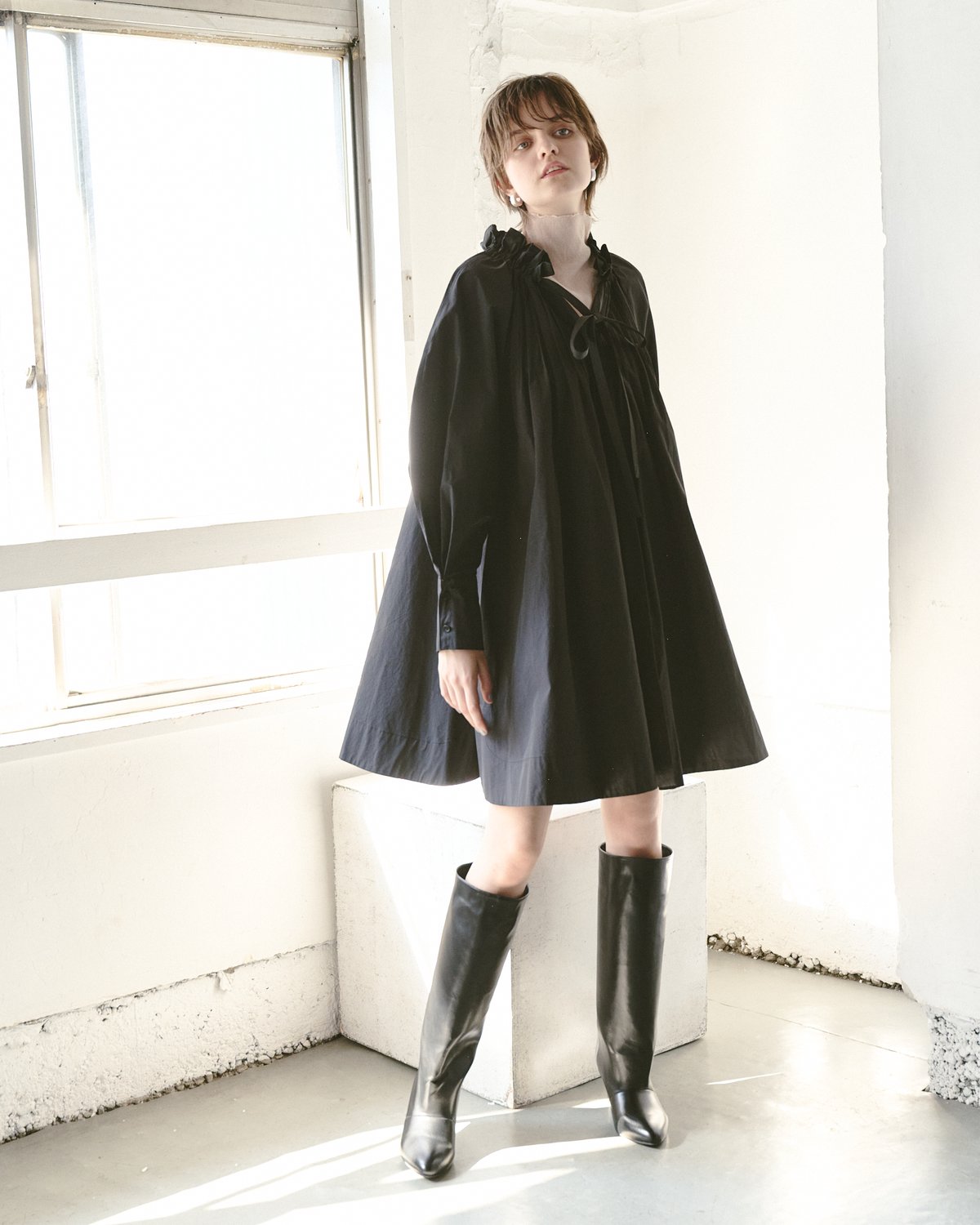 フリルギャザーフレアチュニックワンピース（ウォッシャブル） | jemma  