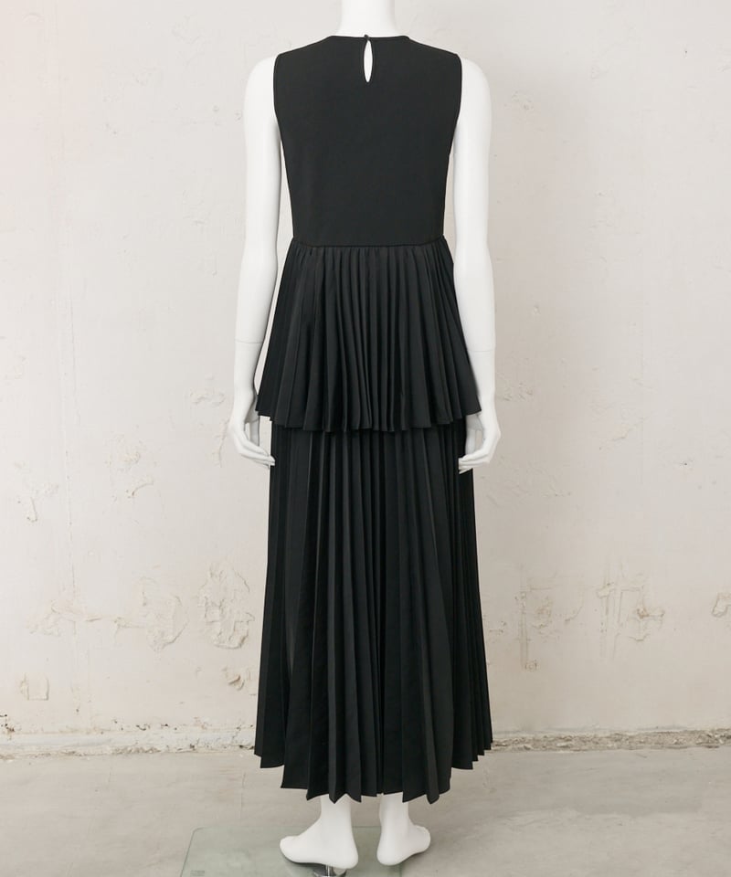 レイヤードプリーツドッキングワンピース BLACK | jemma.atelier