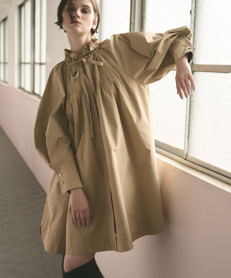 フリルギャザーフレアチュニックワンピース（ウォッシャブル） | jemma  