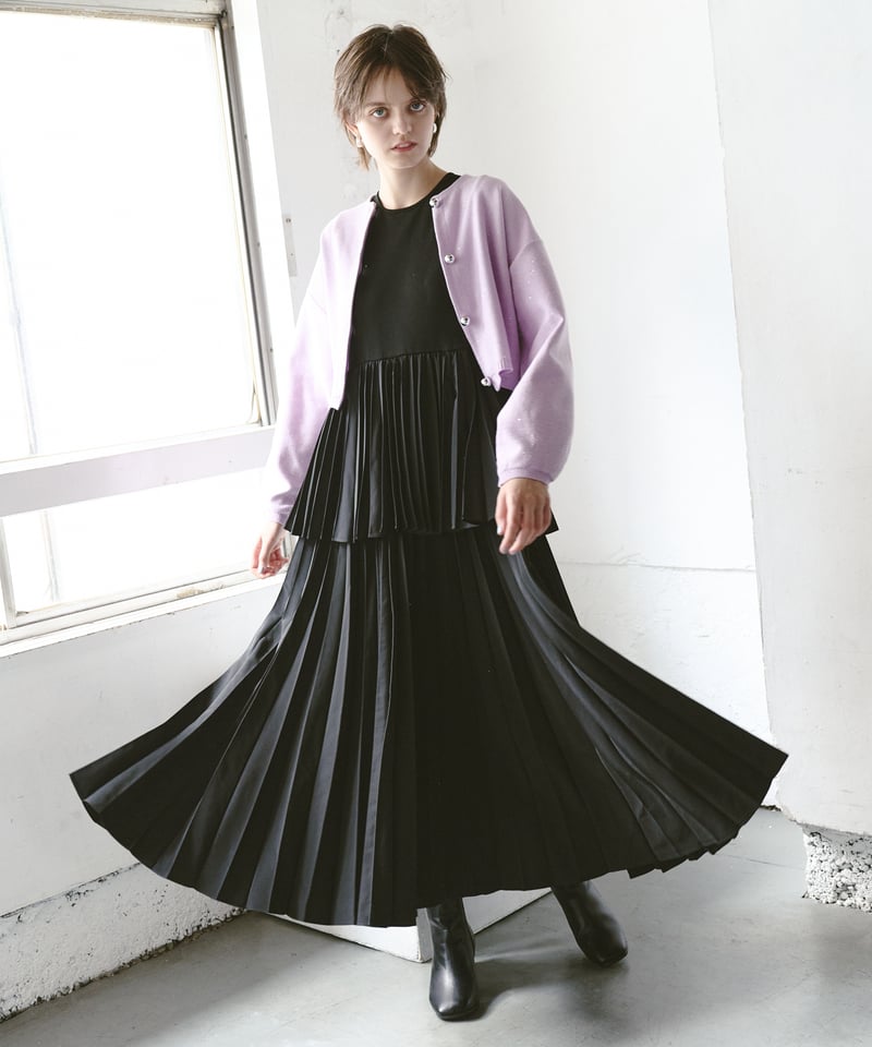 レイヤードプリーツドッキングワンピース BLACK | jemma.atelier