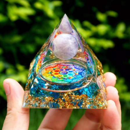 虹色】オルゴナイト ピラミッド型 アメジスト+ブルークォーツ 金箔 ...