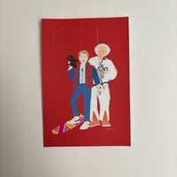 Marty, Doc, from "Back to the future" postcard