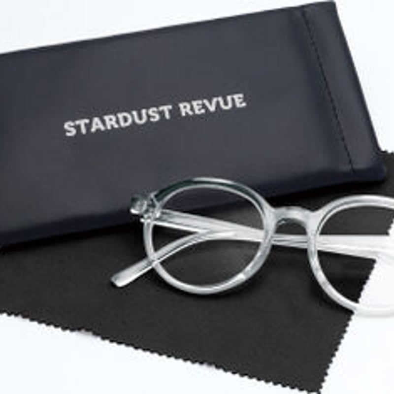 クリアフレーム メガネ ケース付き STARDUSTREVUE老眼鏡 ＋1.5 フレーム透明クリア ケース青 クリーナー付