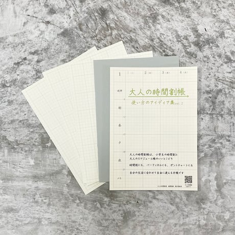 お試し用・使い方のアイディア集vol.2と大人の時間割帳1か月用と大人の時間割本文用紙3枚のセット　500円