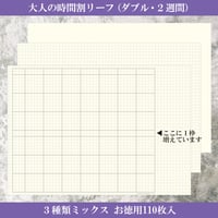 大人の時間割リーフ　時間割ミックスセット（ダブル・見開き2週間）お徳用110枚入り　2,500円