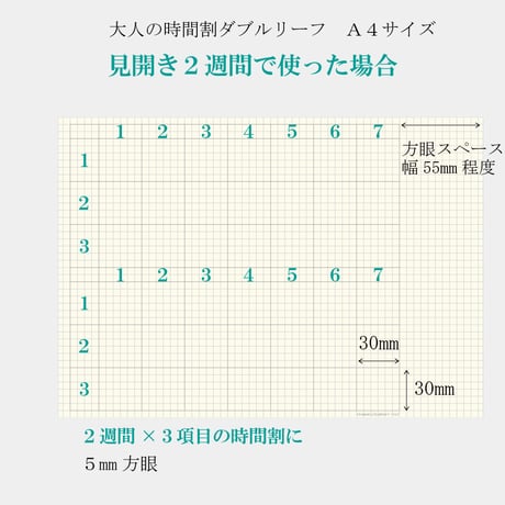 大人の時間割リーフ　両面時間割（ダブル・見開き2週間）お徳用110枚入り　2,200円
