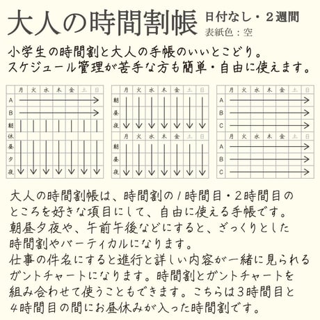 【お徳用】大人の時間割帳（日付なし・見開き２週間）２冊セット