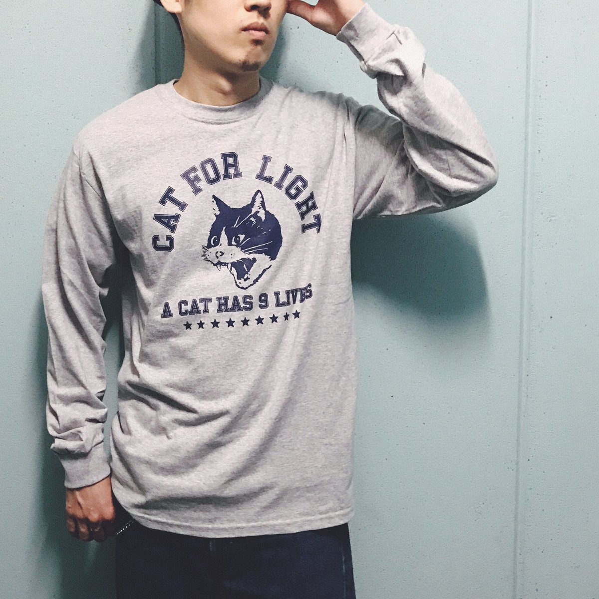 College_9 lives】Long Sleeve Tshirt | Cat for L