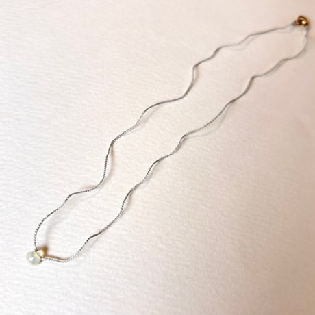 38cmネックレス（シルク・ライトグレー）オパール